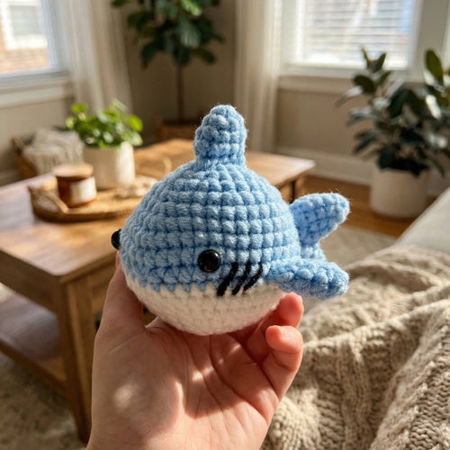 Blue Crochet Shark Figure