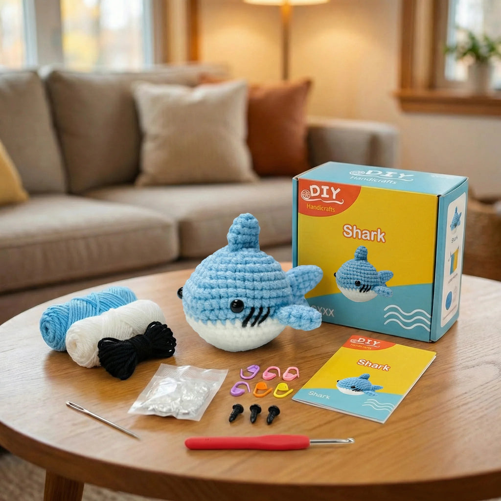 Blue Crochet Shark Figure