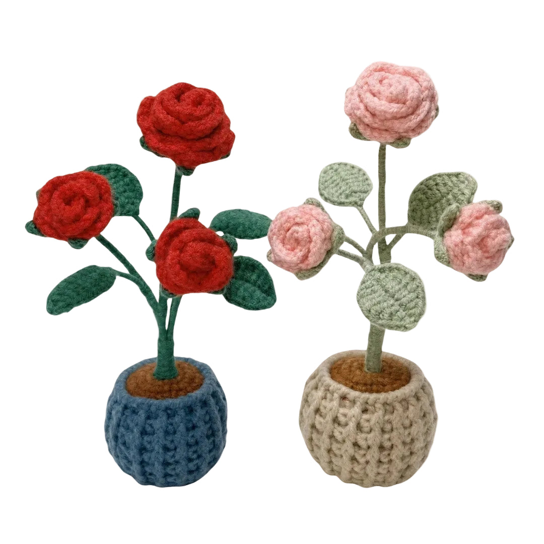 Handmade Crochet Rose Potted Plant