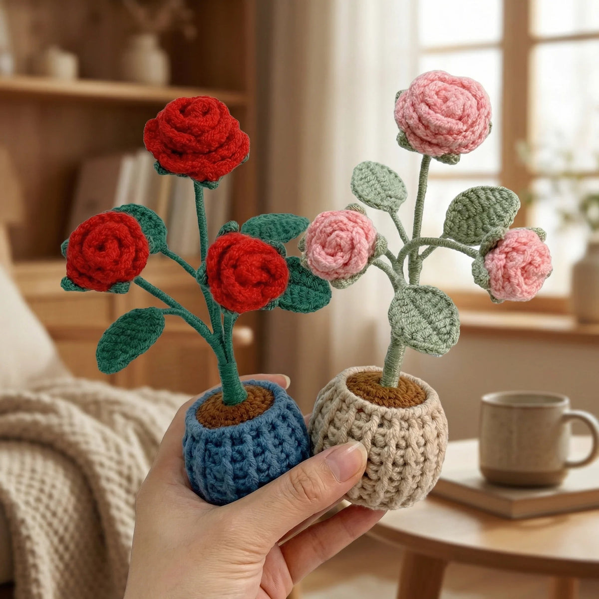 Handmade Crochet Rose Potted Plant