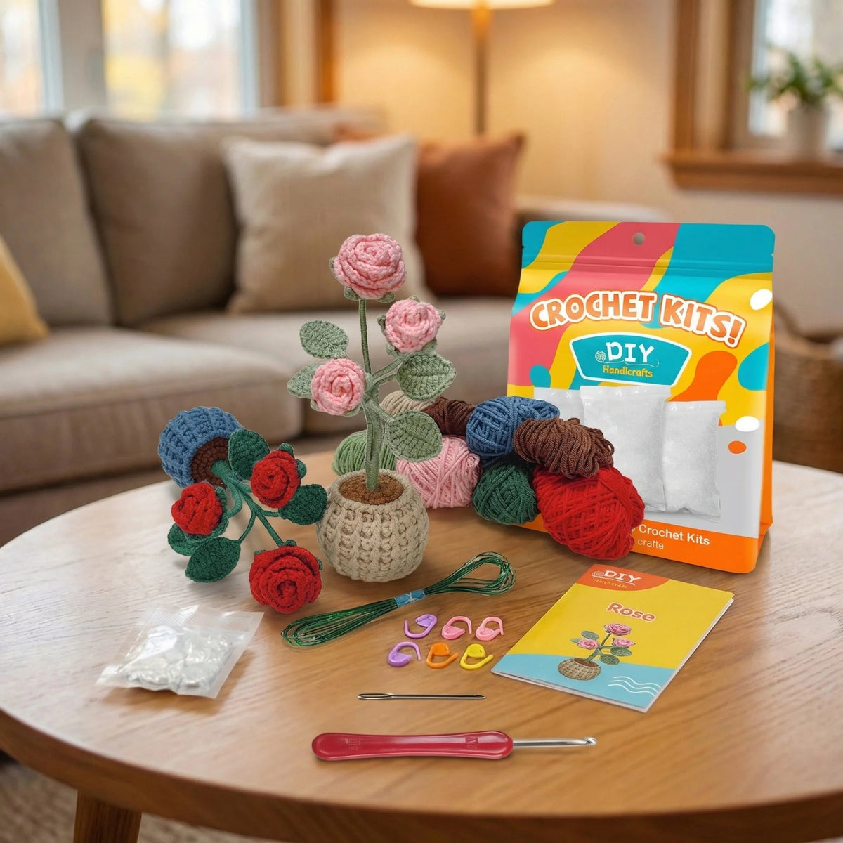 Handmade Crochet Rose Potted Plant